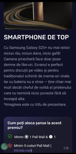 inscriere coduri concurs pall mall